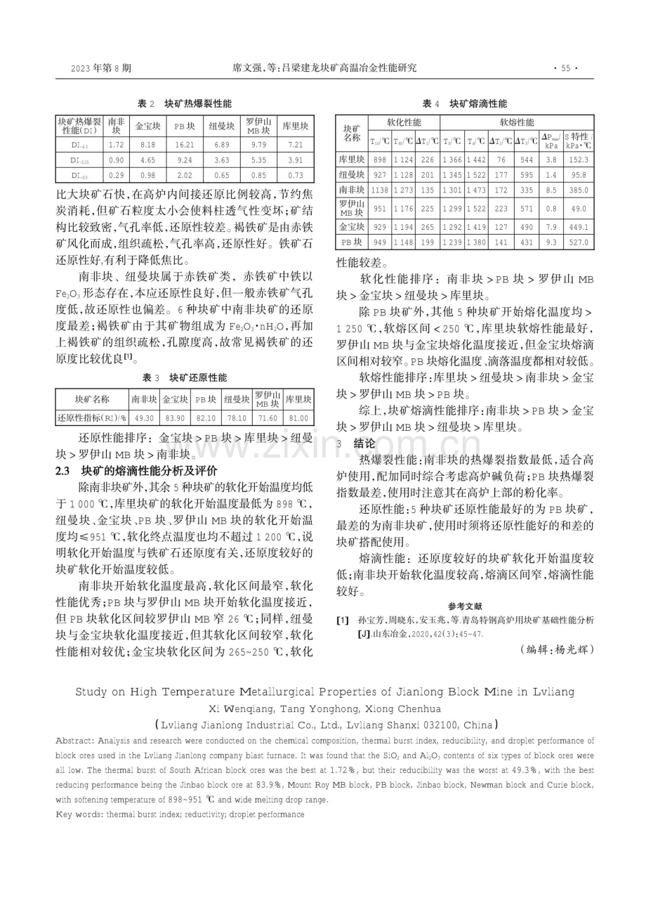 吕梁建龙块矿高温冶金性能研究.pdf_第2页