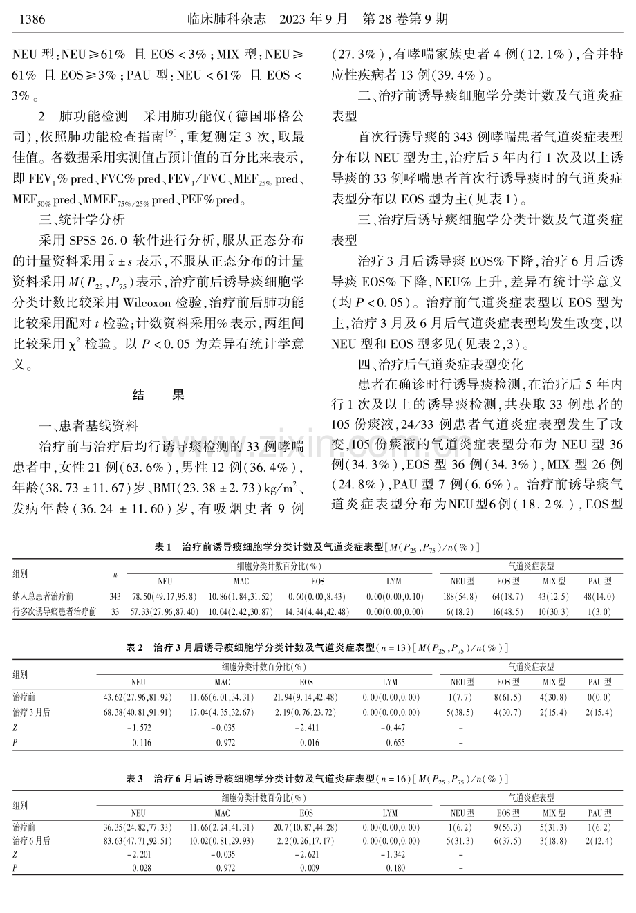 慢性持续期支气管哮喘患者治疗后气道炎症表型变化分析.pdf_第3页