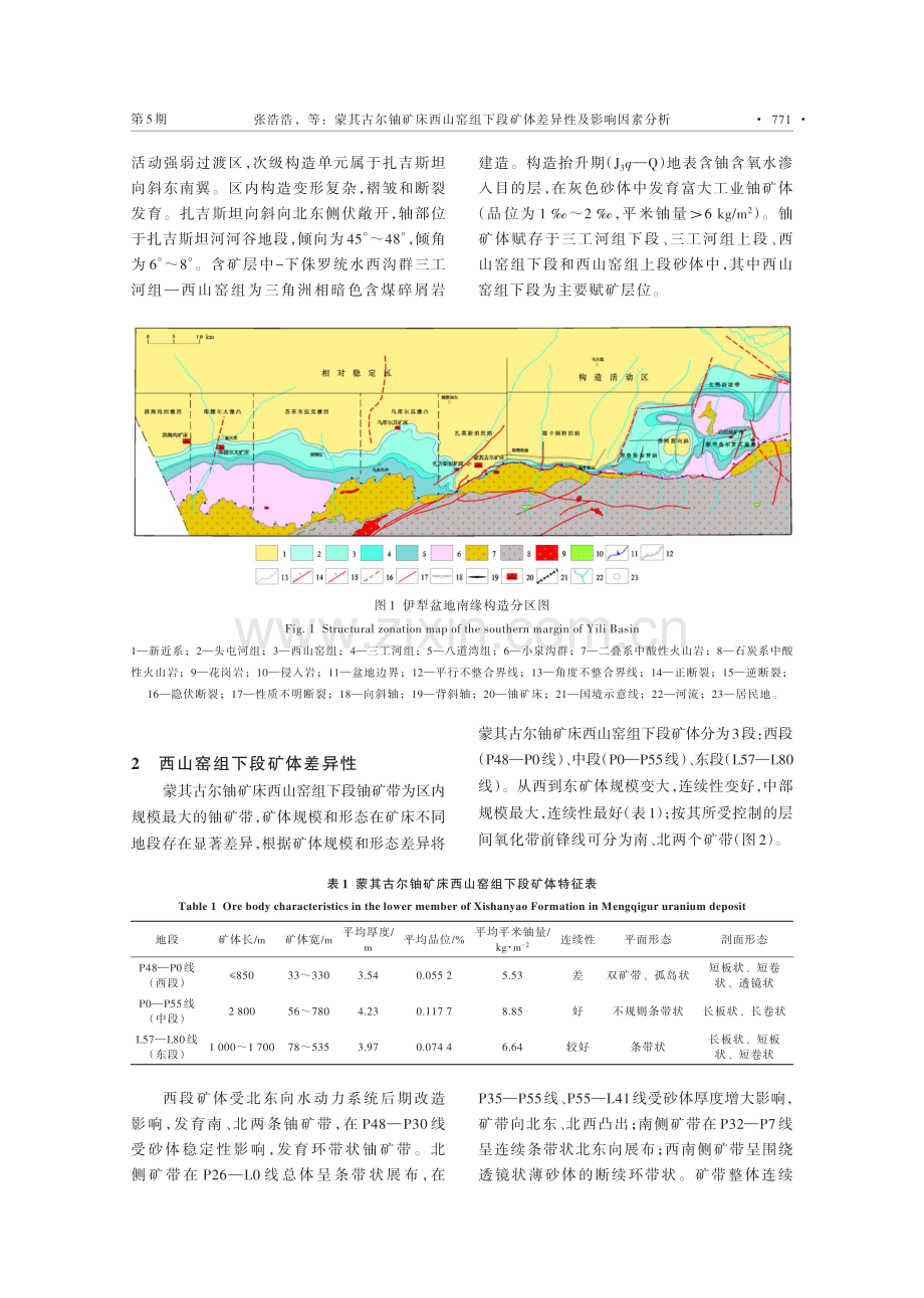 蒙其古尔铀矿床西山窑组下段矿体差异性及影响因素分析.pdf_第2页