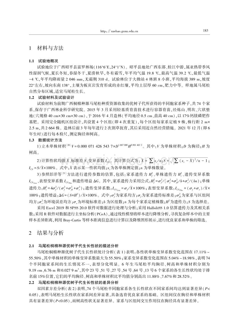 马尾松桐棉种源优树子代遗传测定与选择.pdf_第2页