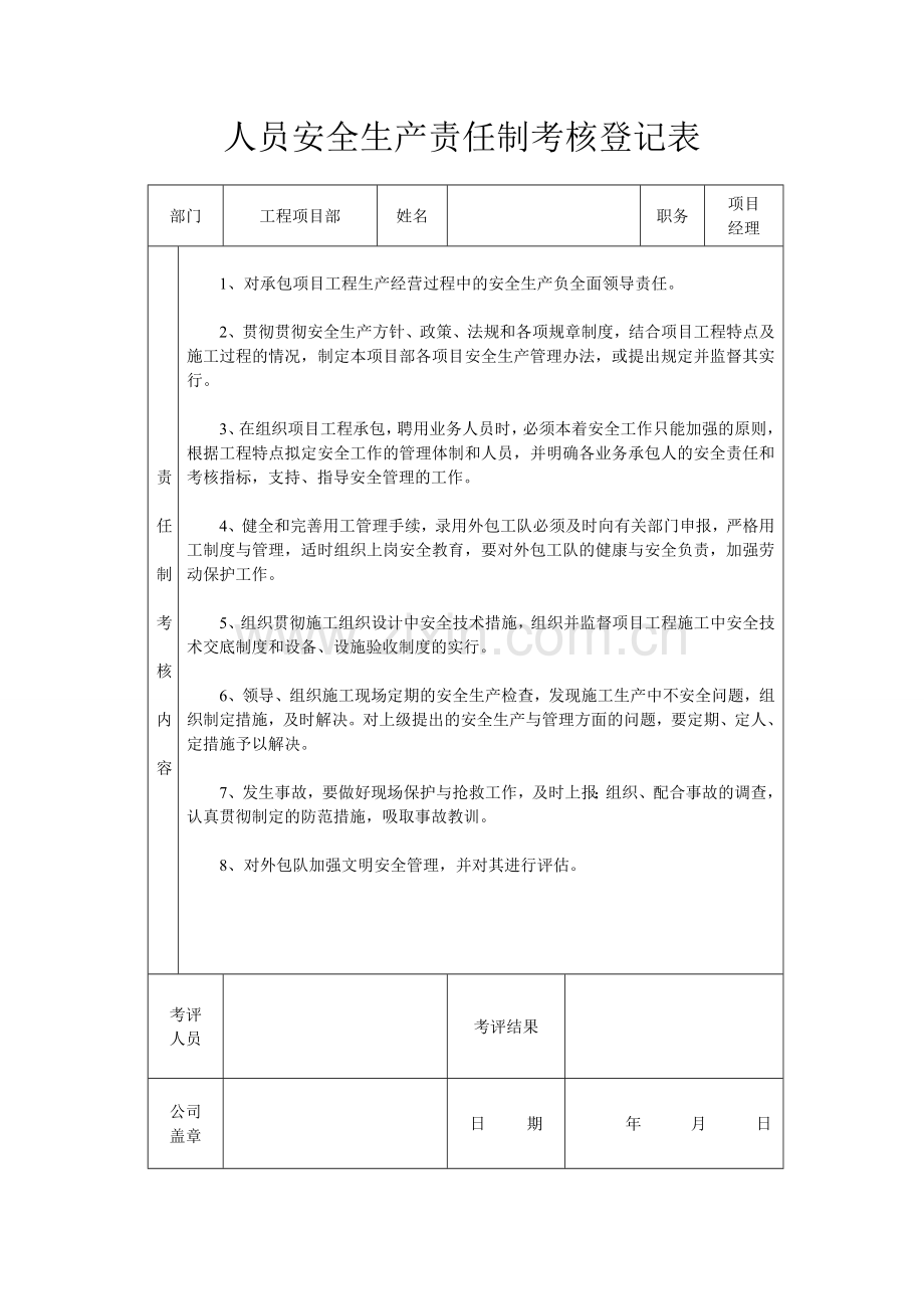 建筑工地项目部各级人员安全生产责任制考核表.doc_第2页