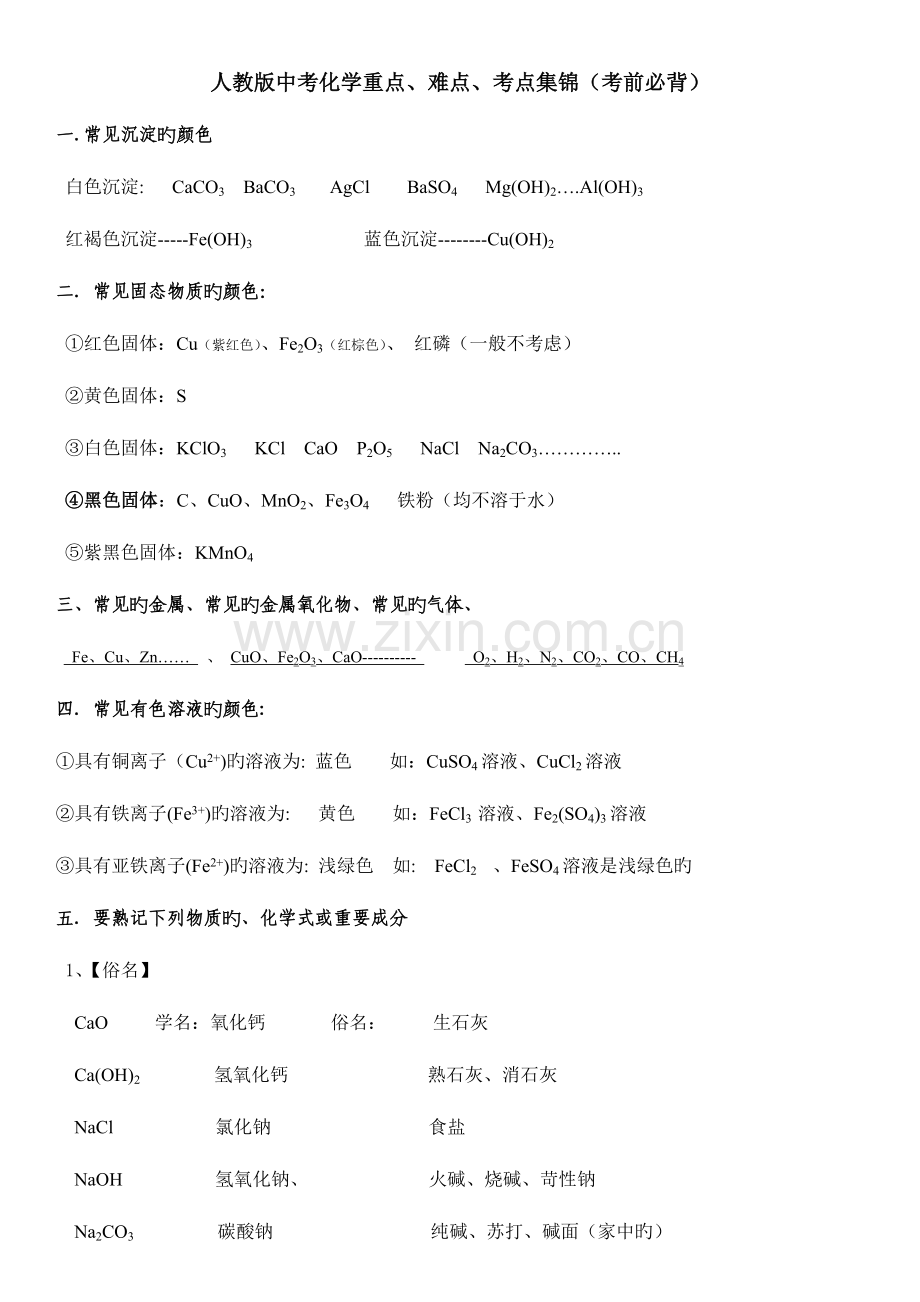 2023年人教版中考化学知识点大全.doc_第1页