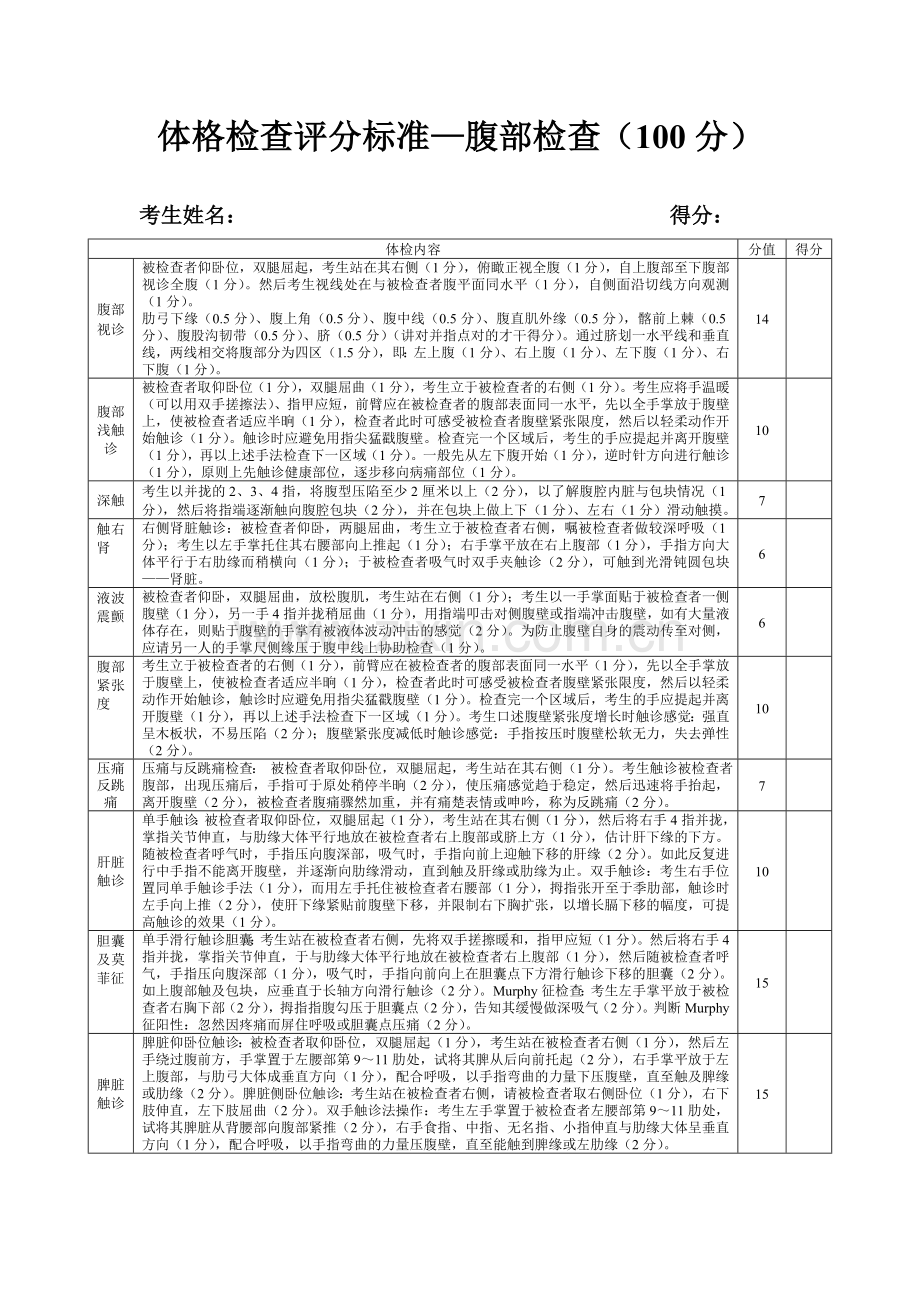 腹部体格检查评分表.doc_第1页