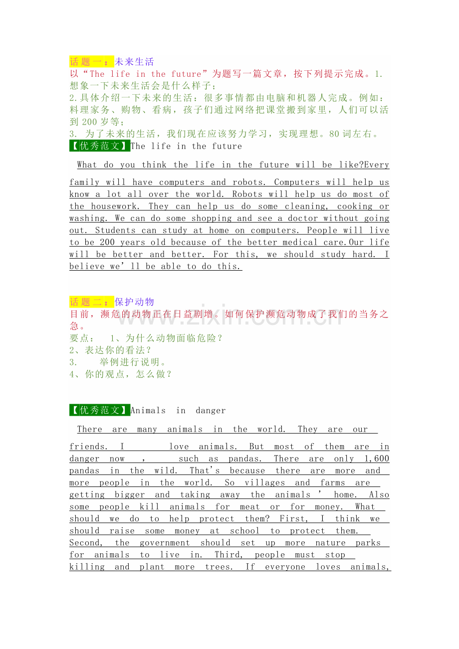 八年级上册英语期末常考6大话题作文优秀范文.docx_第1页