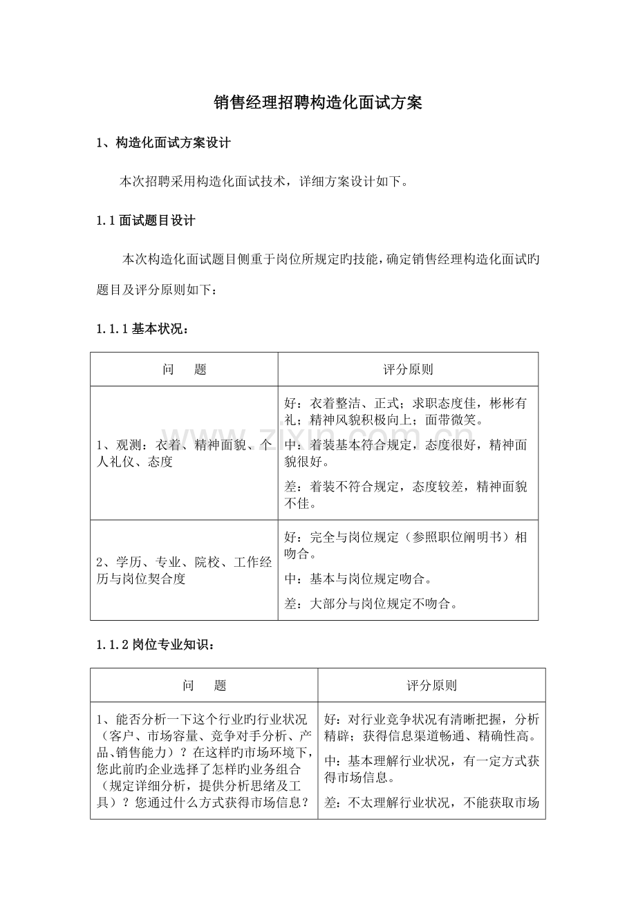 销售经理招聘结构化面试方案.doc_第1页