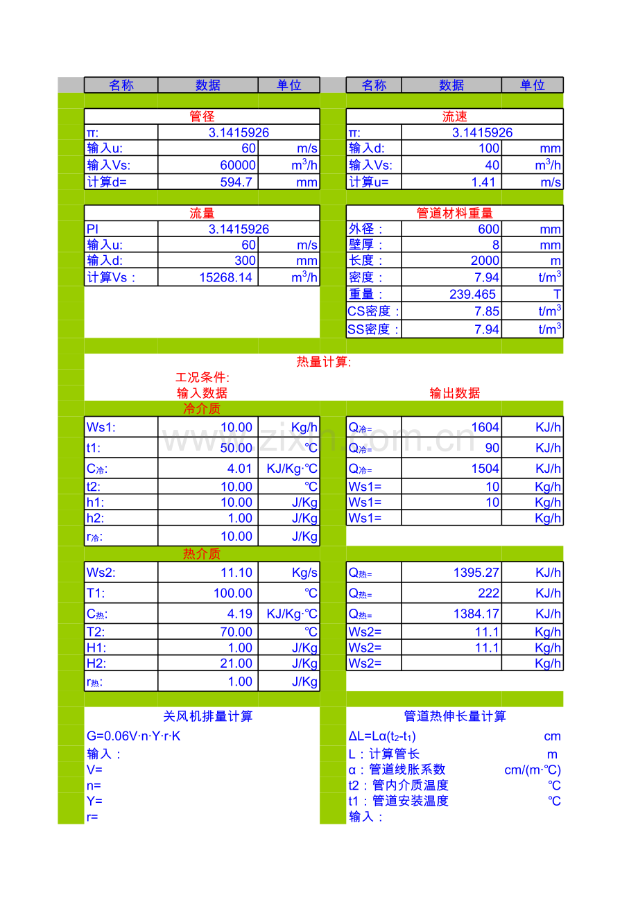 工艺计算常用公式与数据Excel模板.xls_第1页