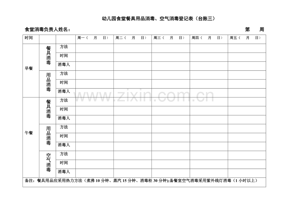 幼儿园食堂餐具用具消毒空气消毒登记表台账三.doc_第1页