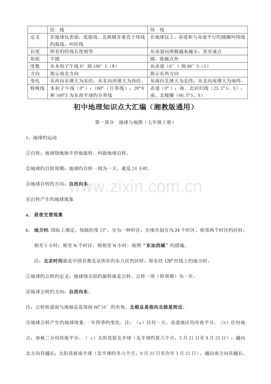 2023年初中地理知识点大汇编湘教版通用汇总.doc_第1页