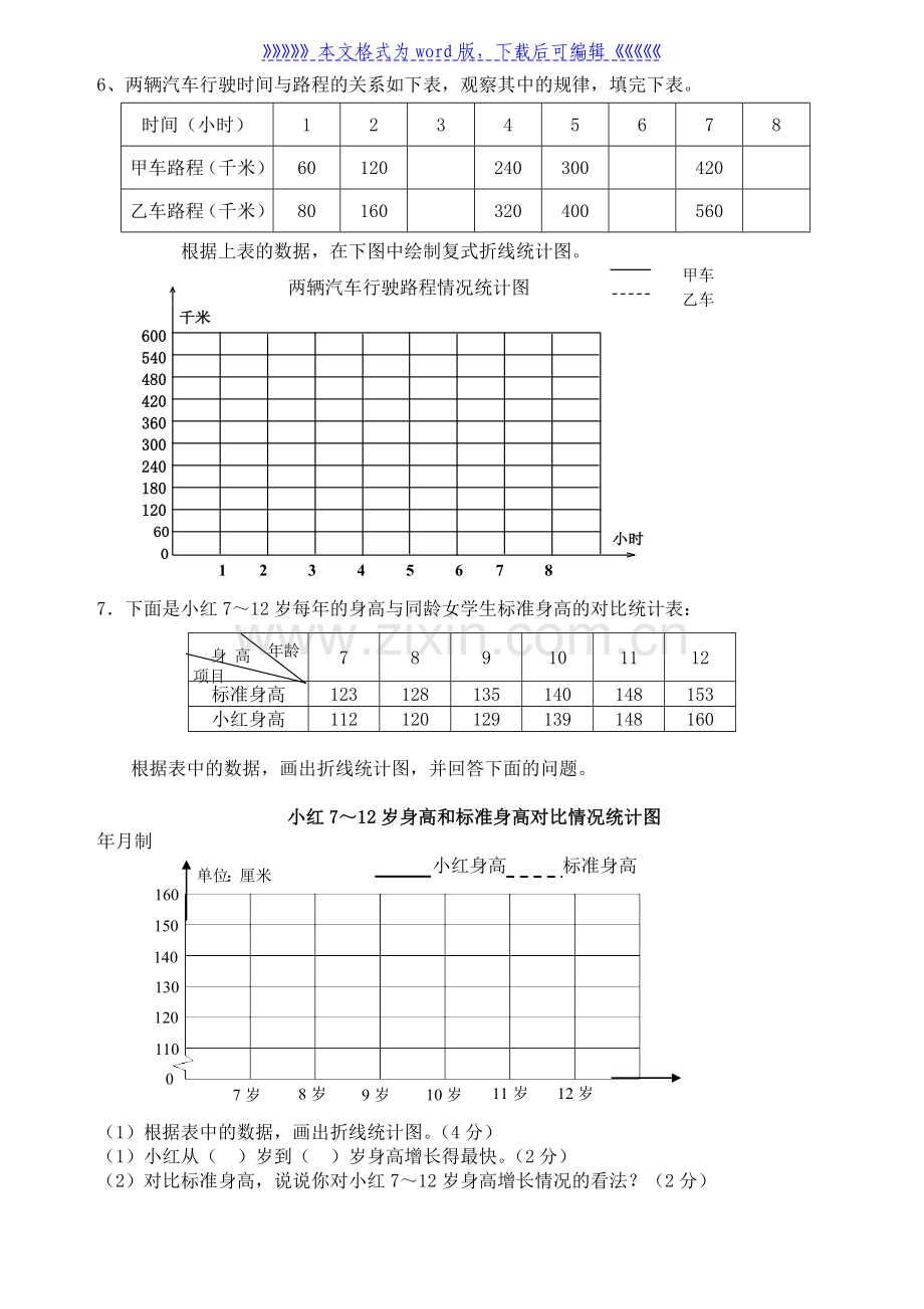 五年级数学下册折线统计图练习题.doc_第2页