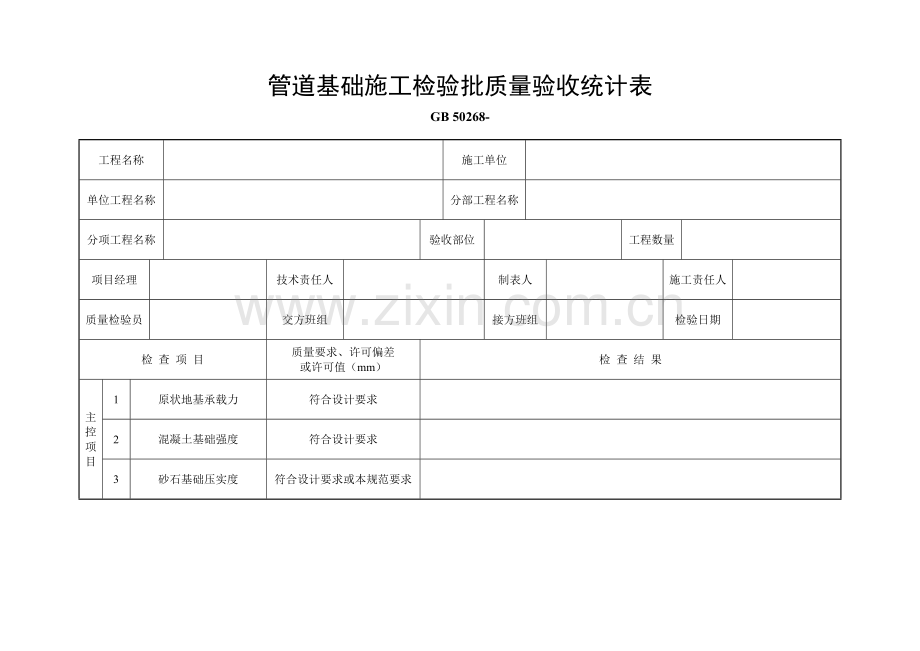 管道基础施工检验批质量验收记录表.doc_第1页