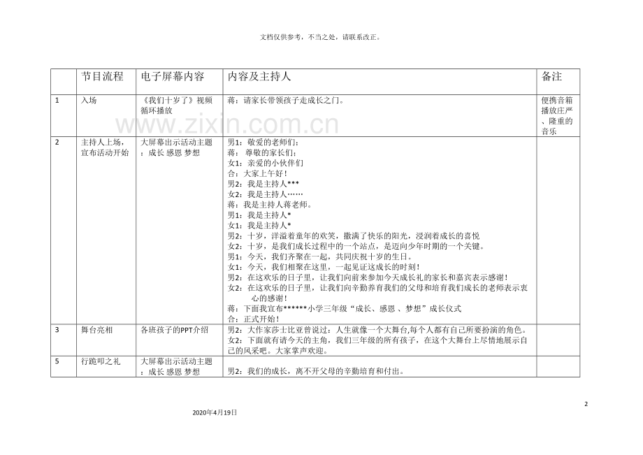 十岁成长礼活动方案流程及主持稿成长礼串词.doc_第2页