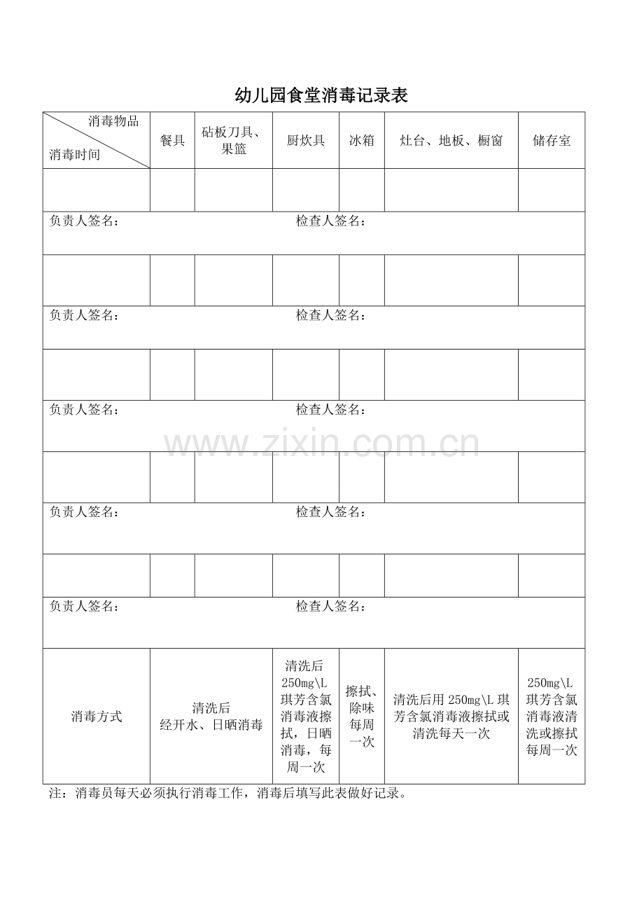 幼儿园食堂消毒记录表.doc_第1页