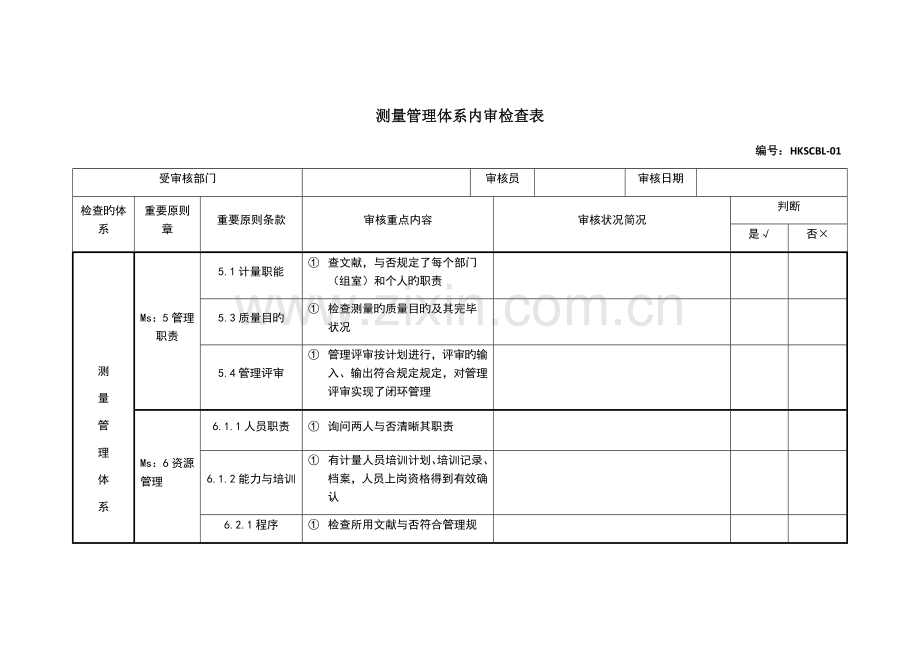 测量管理体系内审检查表.docx_第1页