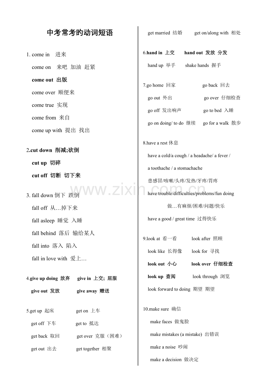 2023年中考英语常考的动词短语归纳.doc_第1页