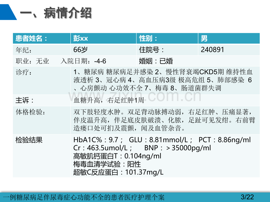 一例糖尿病足伴尿毒症心功能不全的患者医疗护理个案.ppt_第3页