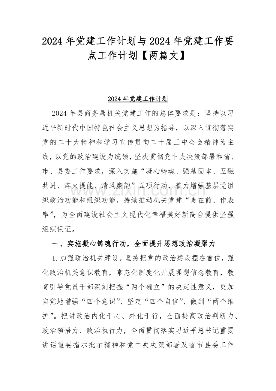 2024年党建工作计划与2024年党建工作要点工作计划【两篇文】.docx_第1页