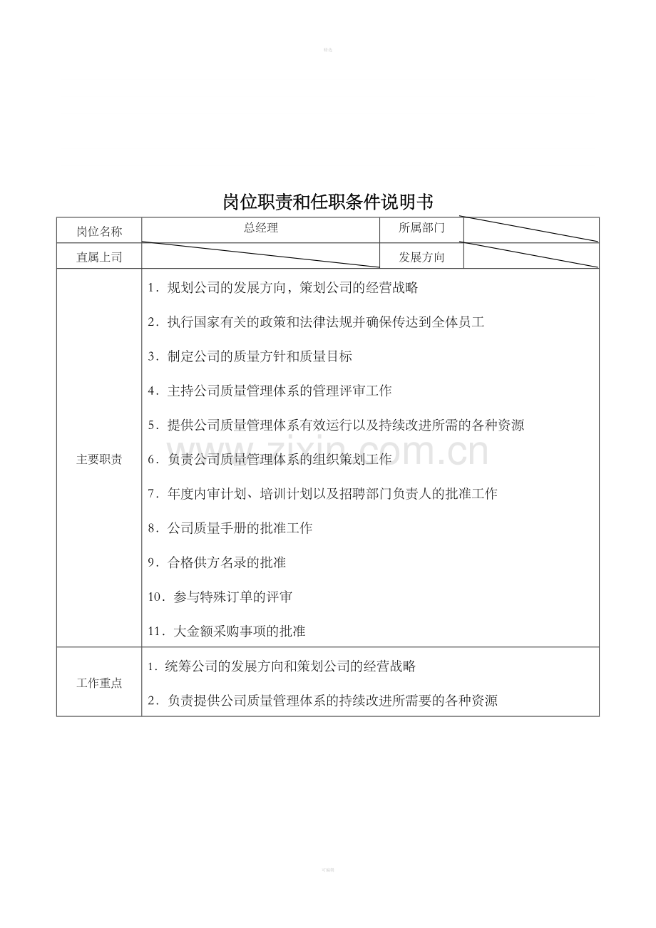 岗位职责和任职条件说明书(范例).doc_第1页