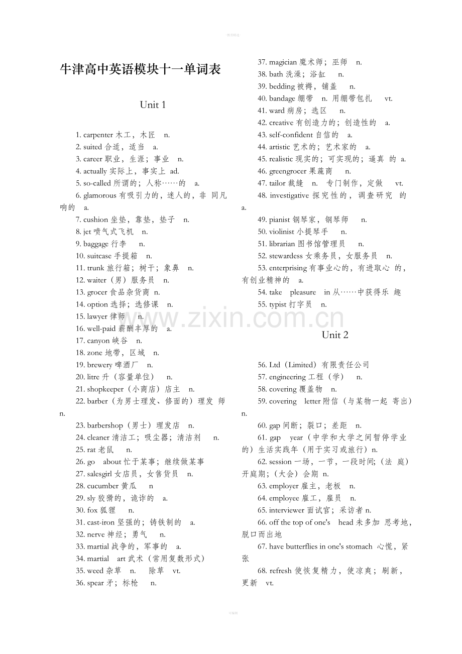 牛津高中英语模块十一单词表.doc_第1页