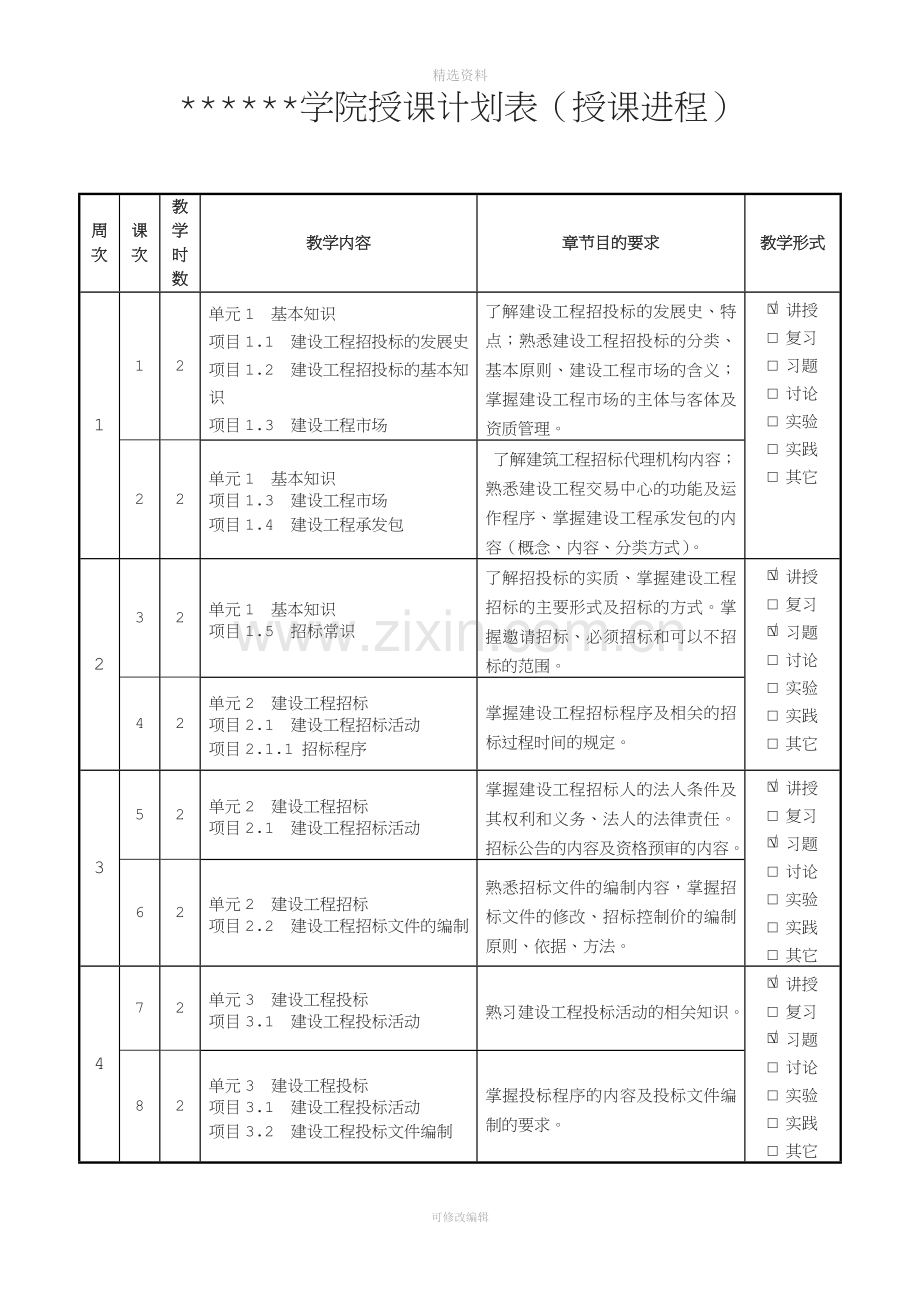 《建筑工程招投标与合同管理》-教学进度表.doc_第3页