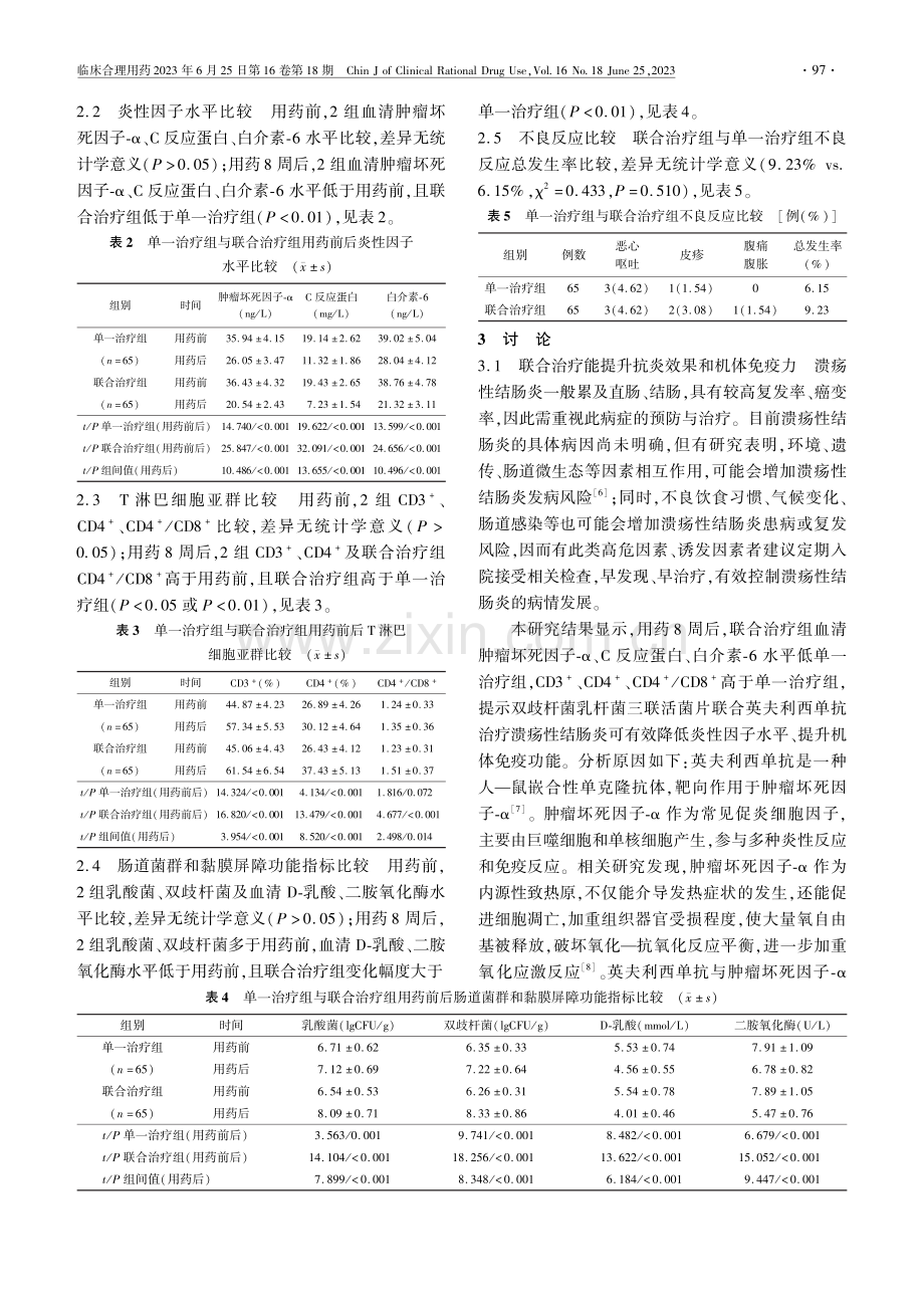 双歧杆菌乳杆菌三联活菌片联...单抗治疗溃疡性结肠炎的疗效_蔡春李.pdf_第3页