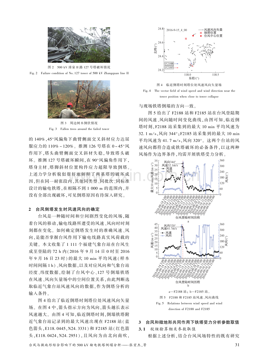 台风与微地形综合影响下的500_kV输电铁塔倒塌分析_张宏杰.pdf_第3页