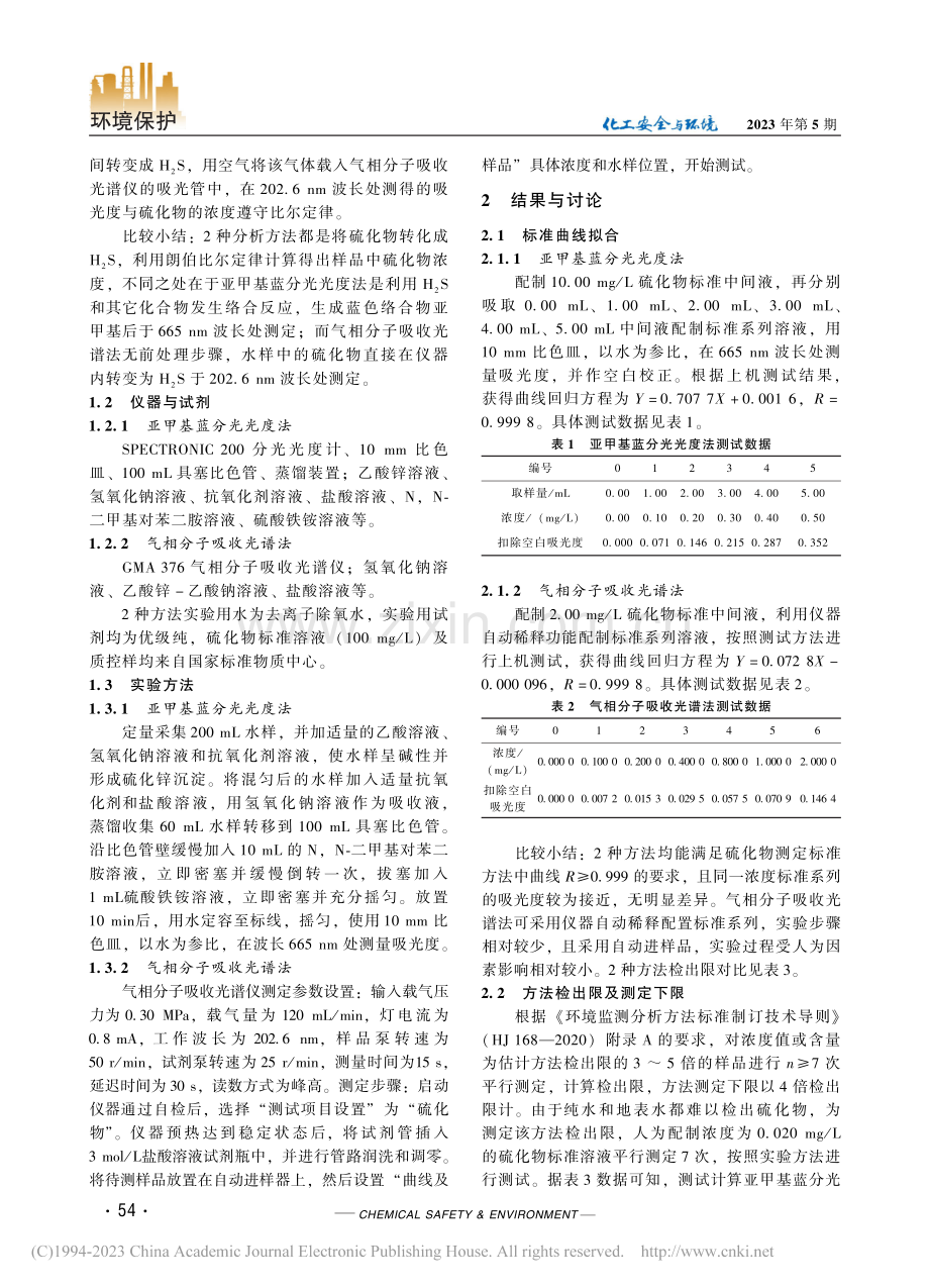 水质硫化物的测定_亚甲基蓝...和气相分子吸收光谱法的比较_熊婕.pdf_第2页