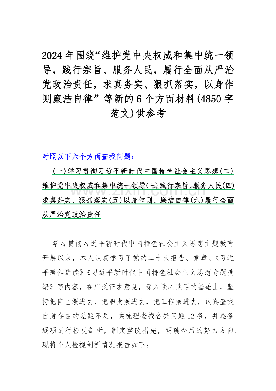 【5篇】2024年围绕“维护党中央权威和集中统一领导践行宗旨、服务人民求真务实、狠抓落实以身作则廉洁自律”等新的6个方面材料汇编供参考.docx_第2页