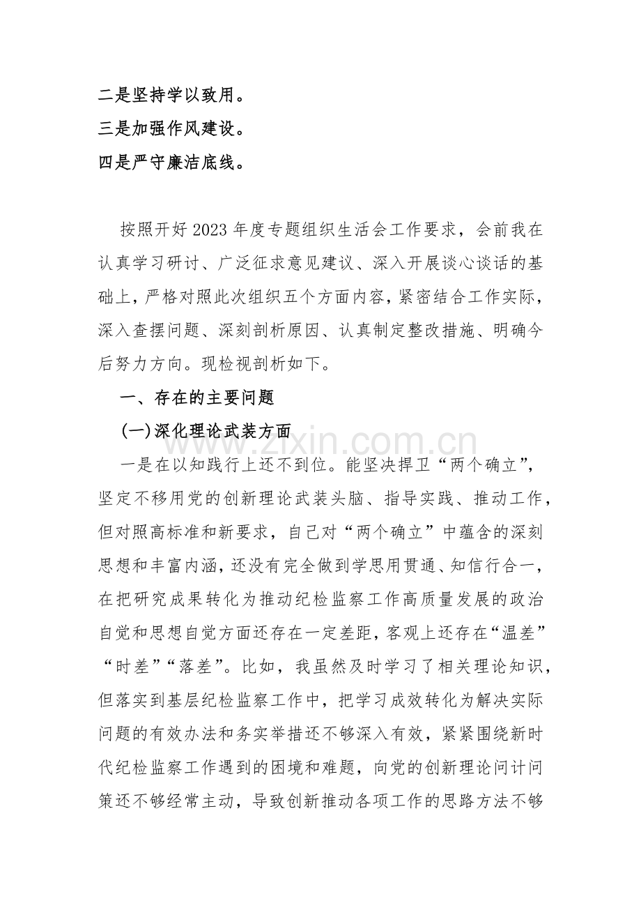 纪检监察干部、市纪委书记2024年组织生活会对照检查材料（深化理论武装、筑牢对党忠诚、锤炼过硬作风、勇于担当作为、强化严管责任)“五个方面”【两篇文】.docx_第2页