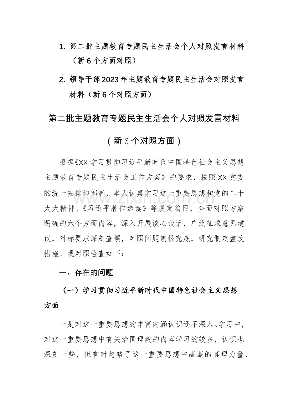 两篇：2024年第二批主题教育专题个人对照发言材料（践行宗旨、服务人民、求真务实、狠抓落实等新六个方面等新6个方面对照）.docx_第1页