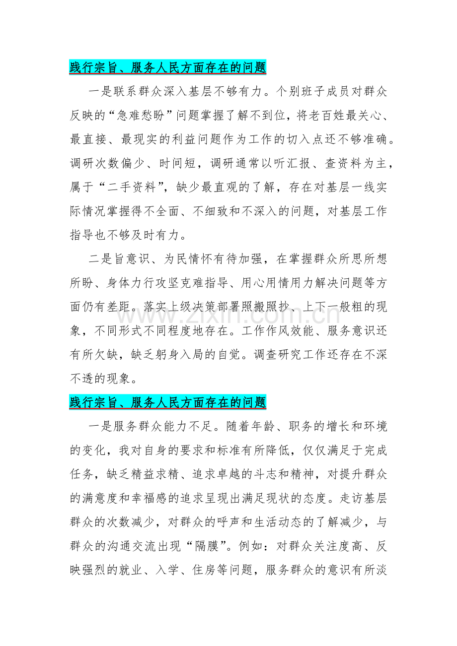 2024年践行宗旨、服务人民方面存在的问题【15篇】与重点围绕“求真务实狠抓落实、以身作则廉洁自律、履行从严治党政治责任”等六个方面对照检查材料.docx_第2页