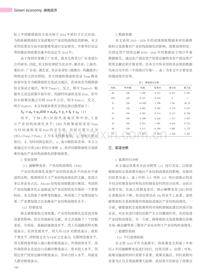 碳排放权交易促进产业结构高...—基于双重差分法的实证研究_王思思.pdf_第2页