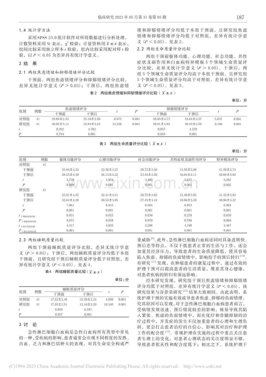 系统护理干预对急性淋巴细胞...、生命质量和睡眠质量的影响_李东梅.pdf_第3页