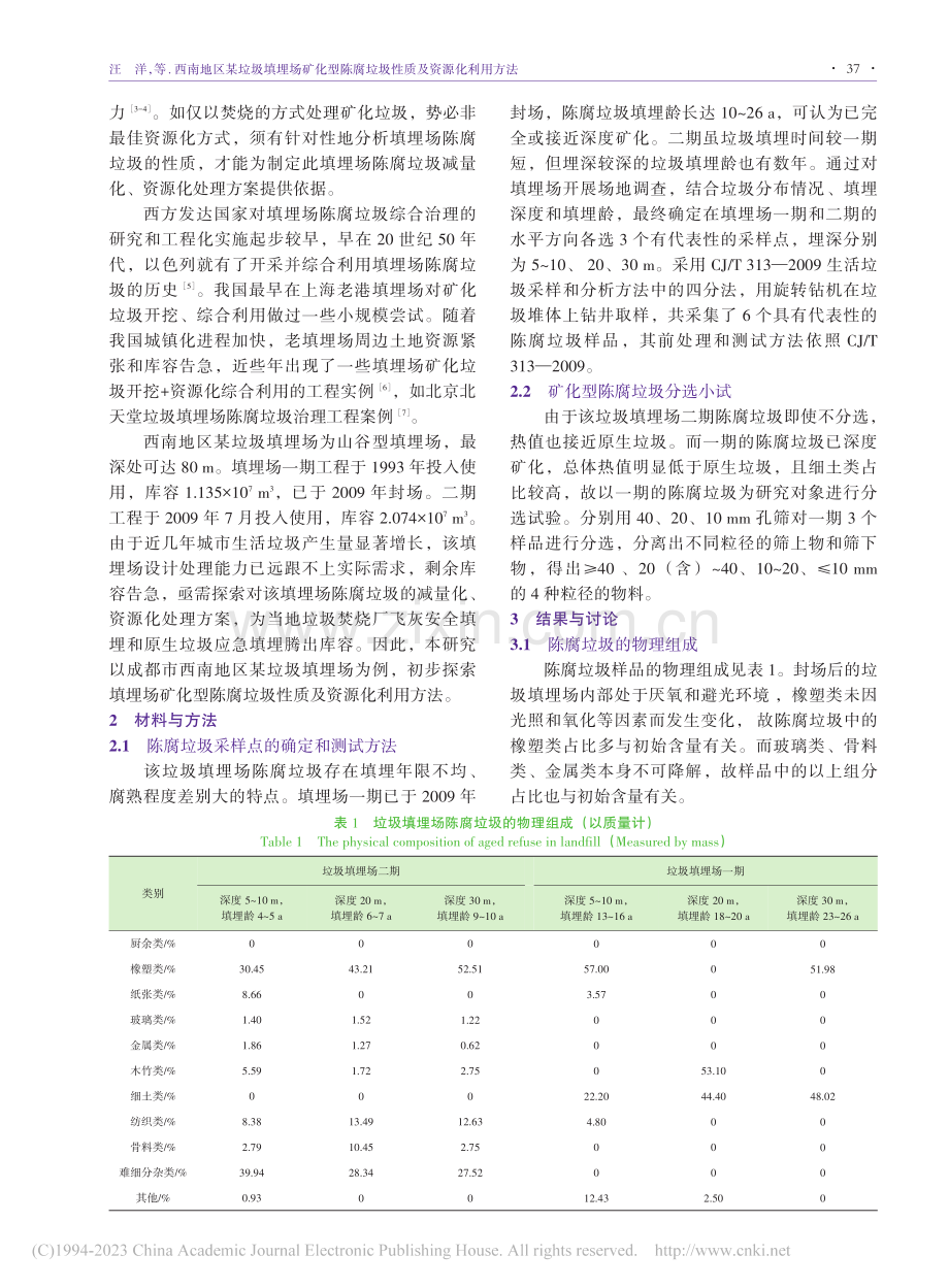 西南地区某垃圾填埋场矿化型...腐垃圾性质及资源化利用方法_汪洋.pdf_第2页