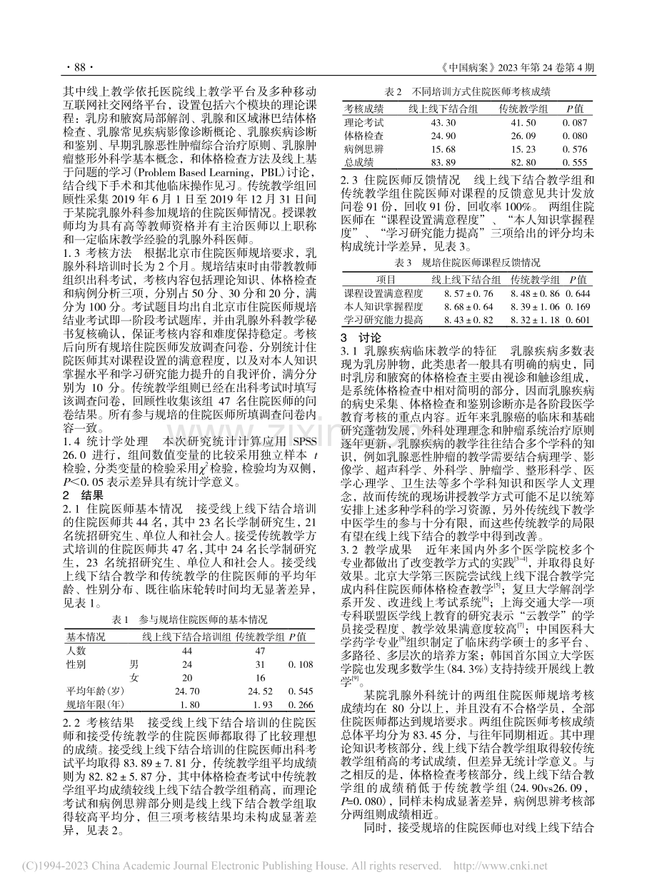 线上线下结合教学在乳腺外科住院医师培训中的实践_沈光前.pdf_第2页