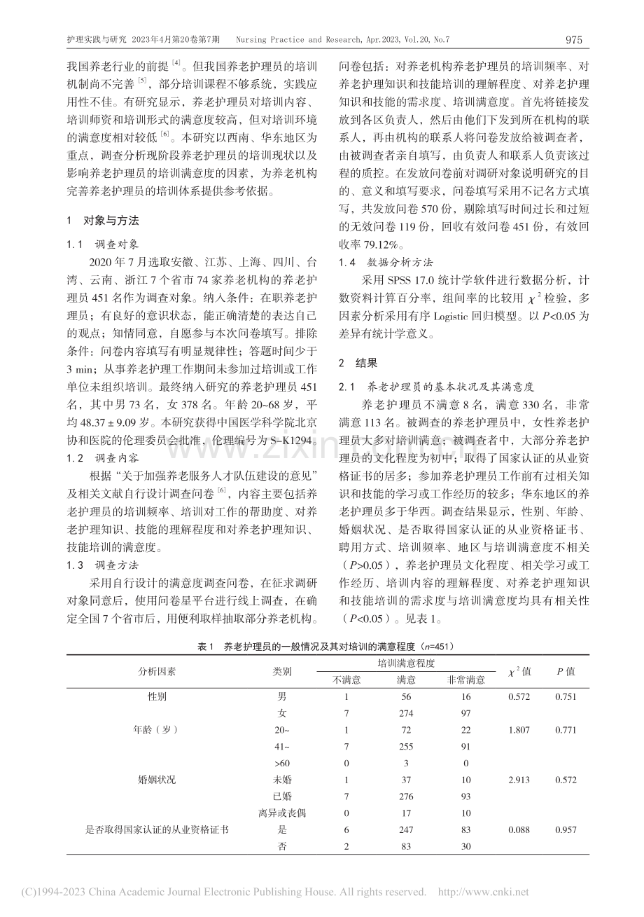 西南及华东地区养老护理员培训满意度的影响因素_王清娴.pdf_第2页