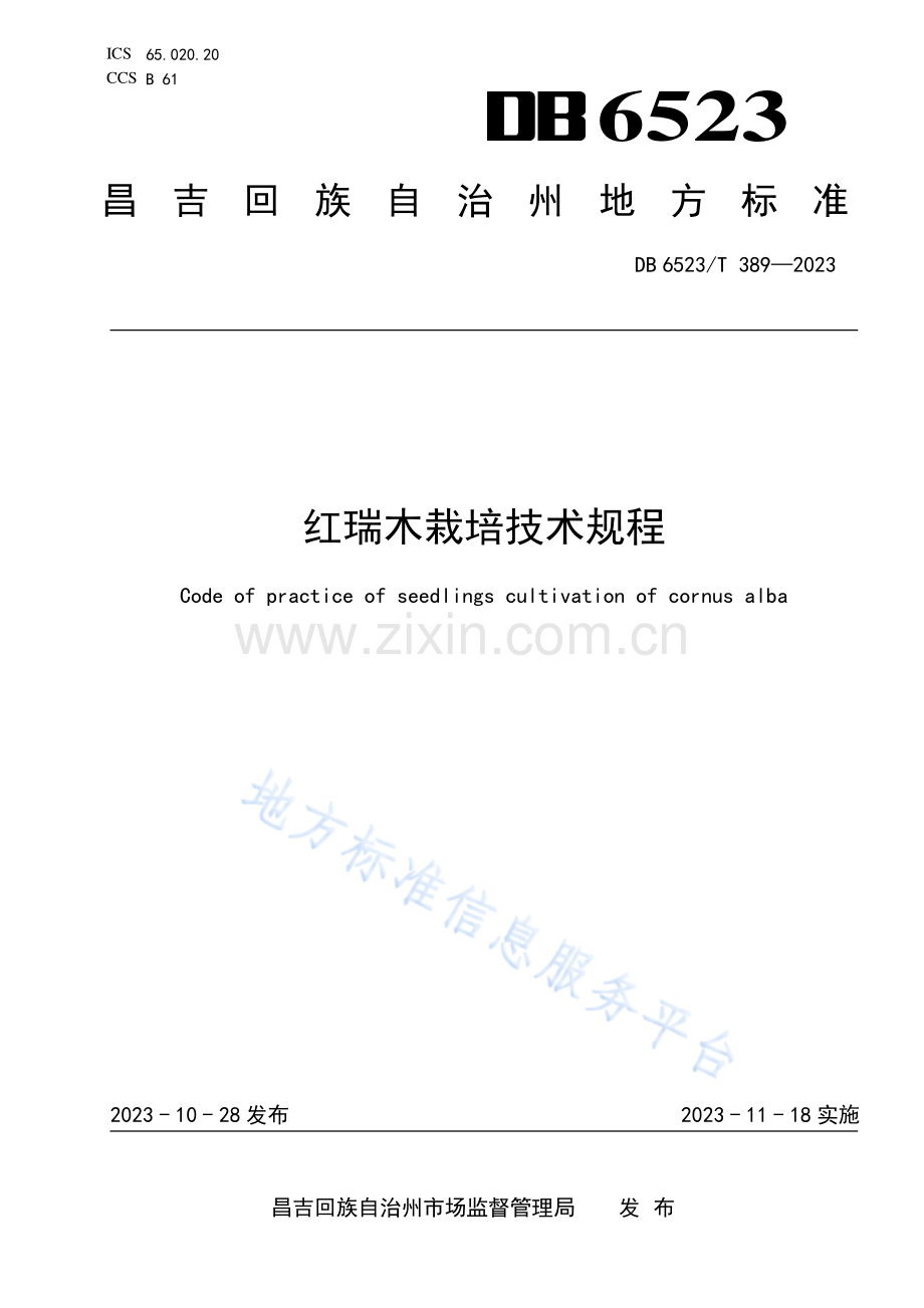 DB6523T389-2023红瑞木栽培技术规程.pdf_第1页