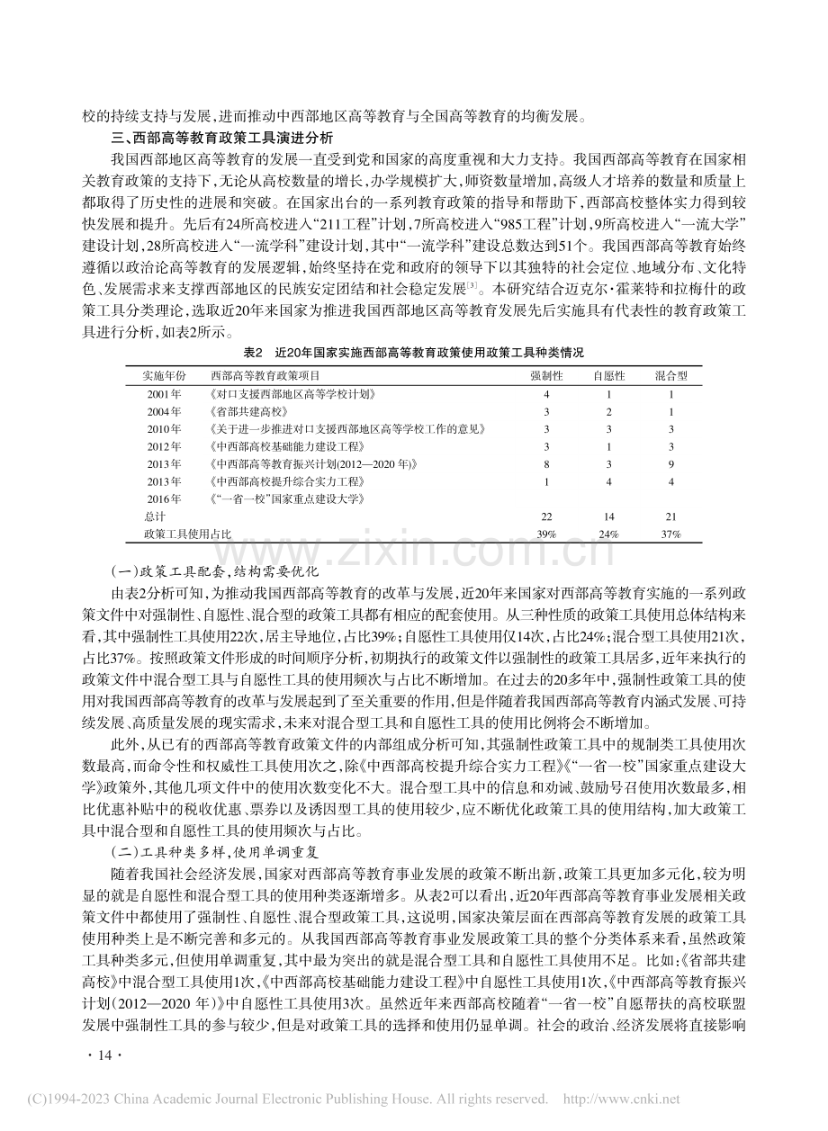 西部高等教育政策工具的演进分析与创新策略_张钧.pdf_第3页