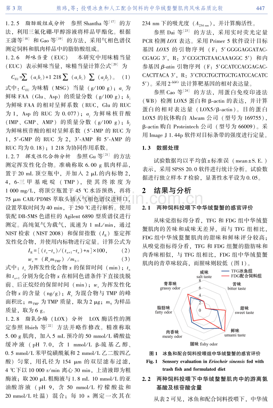 投喂冰鱼和人工配合饲料的中华绒螯蟹肌肉风味品质比较.pdf_第3页