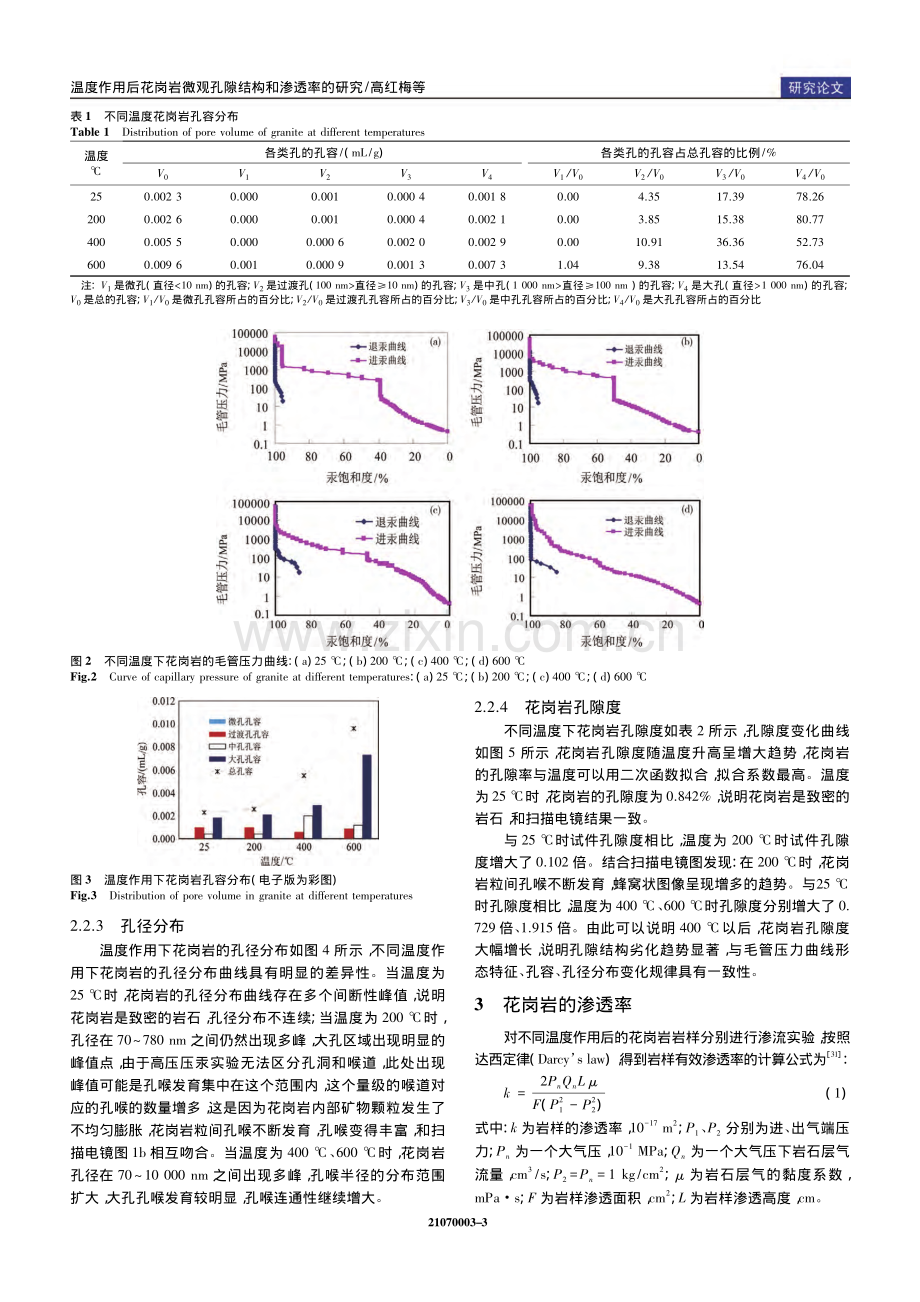 温度作用后花岗岩微观孔隙结构和渗透率的研究_高红梅.pdf_第3页