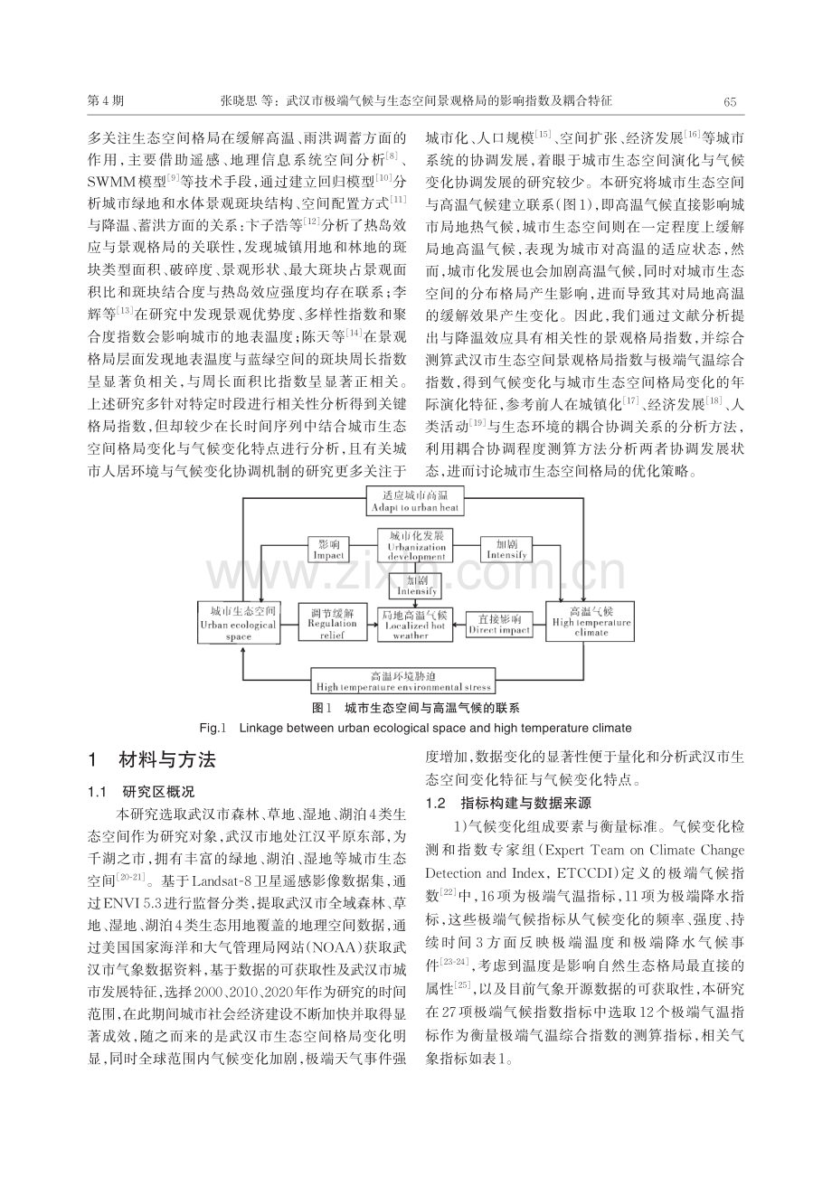 武汉市极端气温与生态空间景观格局的影响指数及耦合特征_张晓思.pdf_第2页