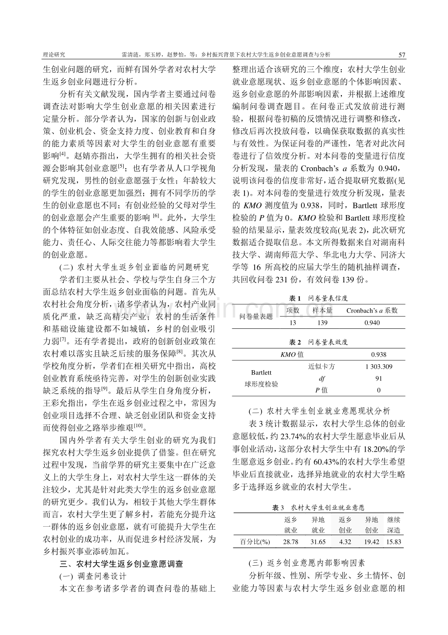 乡村振兴背景下农村大学生返乡创业意愿调查与分析_雷清涟.pdf_第2页