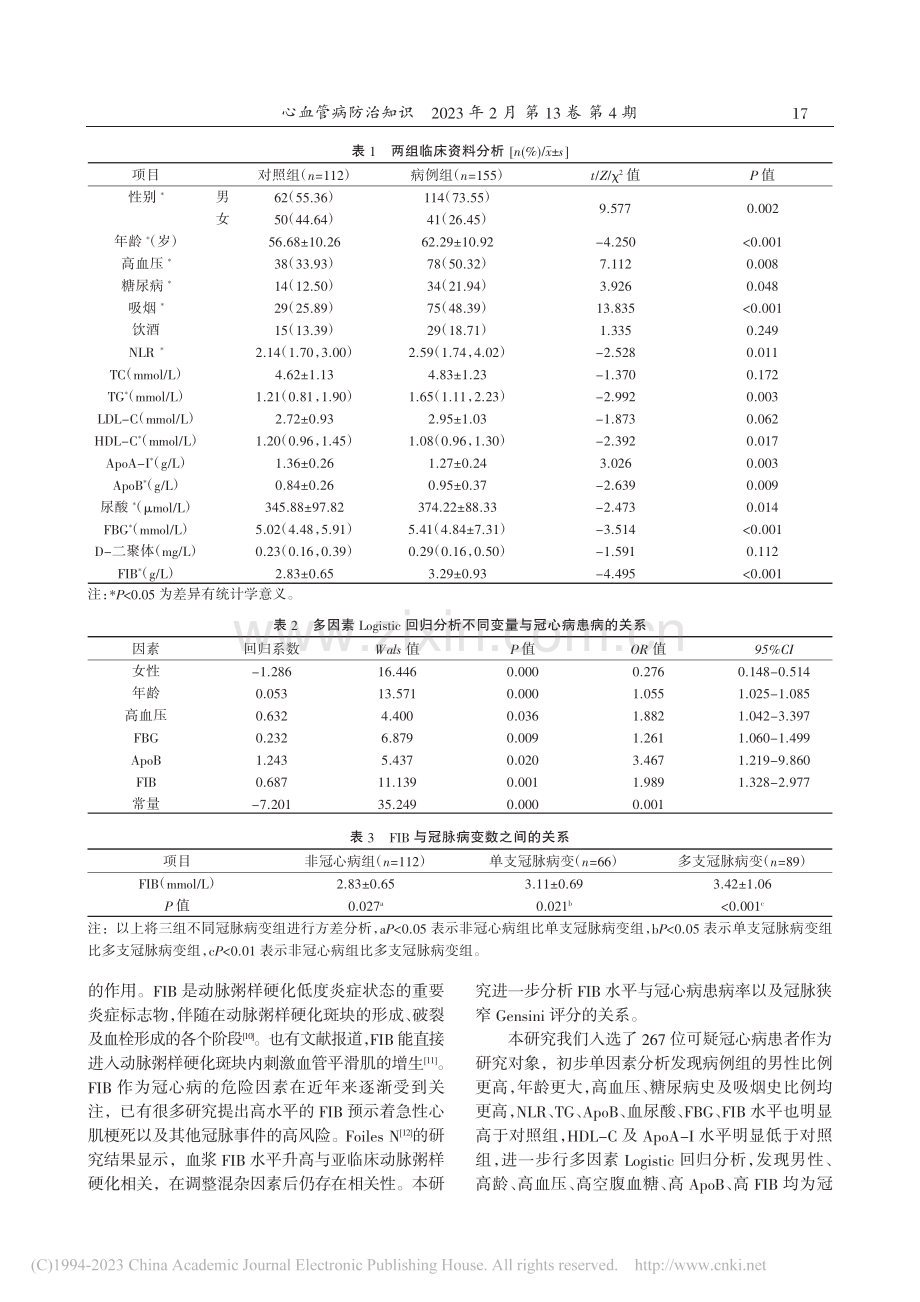 纤维蛋白原水平与冠状动脉病变程度相关性探讨_花清梅.pdf_第3页