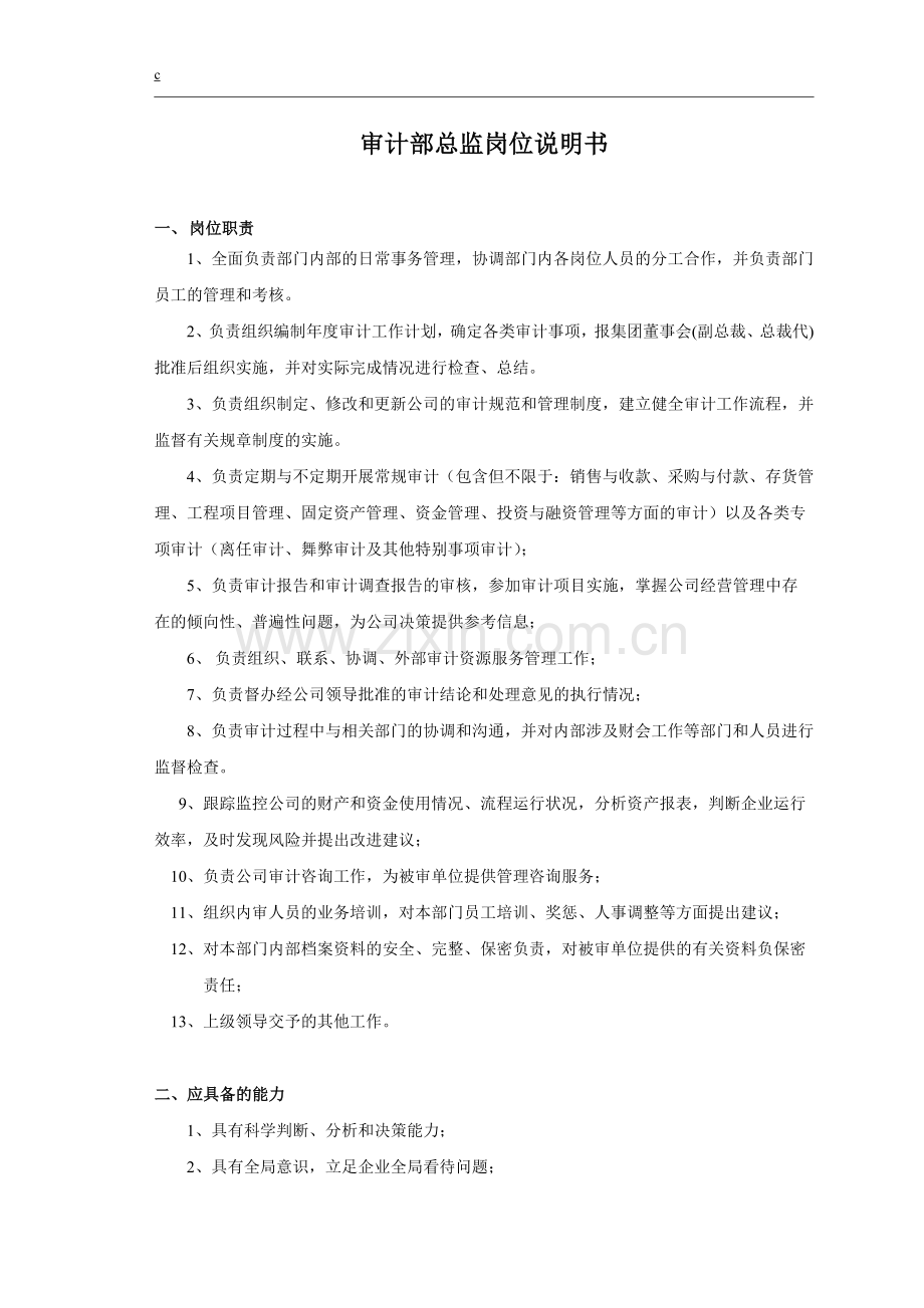 审计部总监岗位说明书.docx_第1页