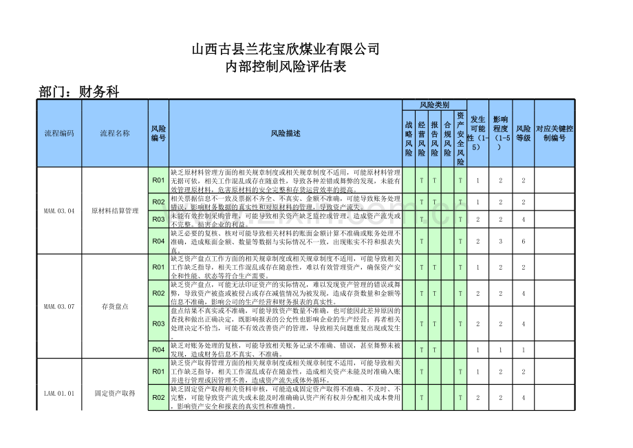 多流程内部控制风险评估表(样本).xls_第1页