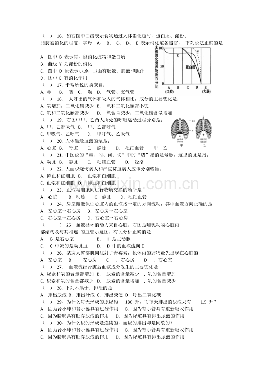 人教版七年级下册生物期末易错题汇总.doc_第2页