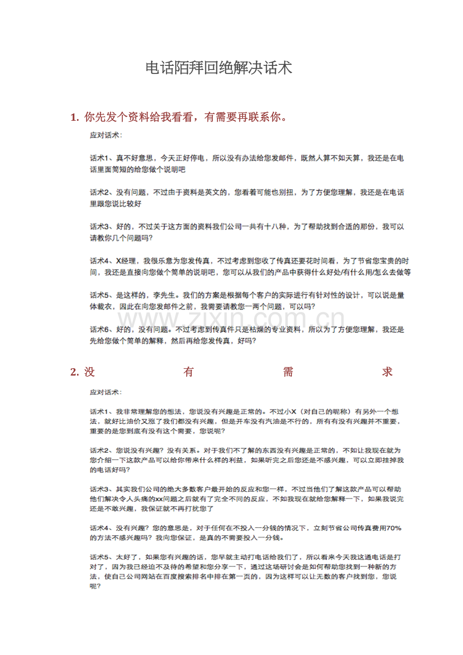 电话陌拜拒绝处理话术.docx_第1页