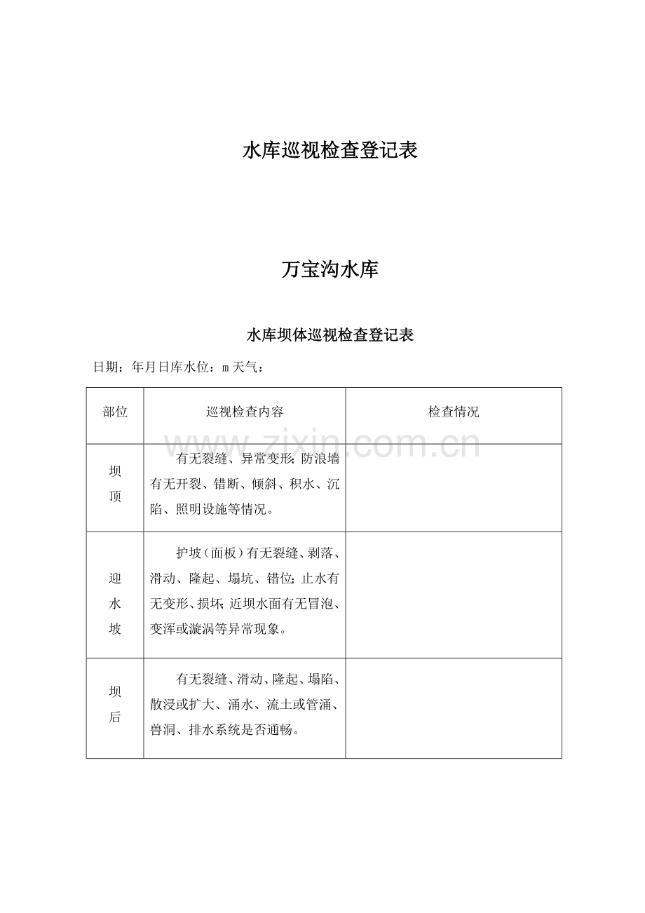 水库坝体巡视检查记录表.doc_第1页