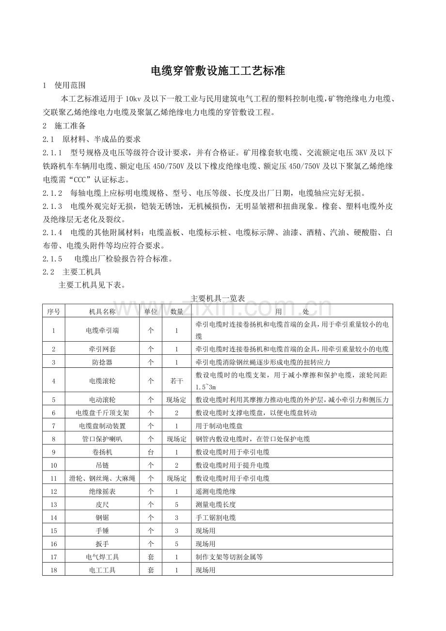 电缆穿管敷设施工工艺标准.doc_第1页