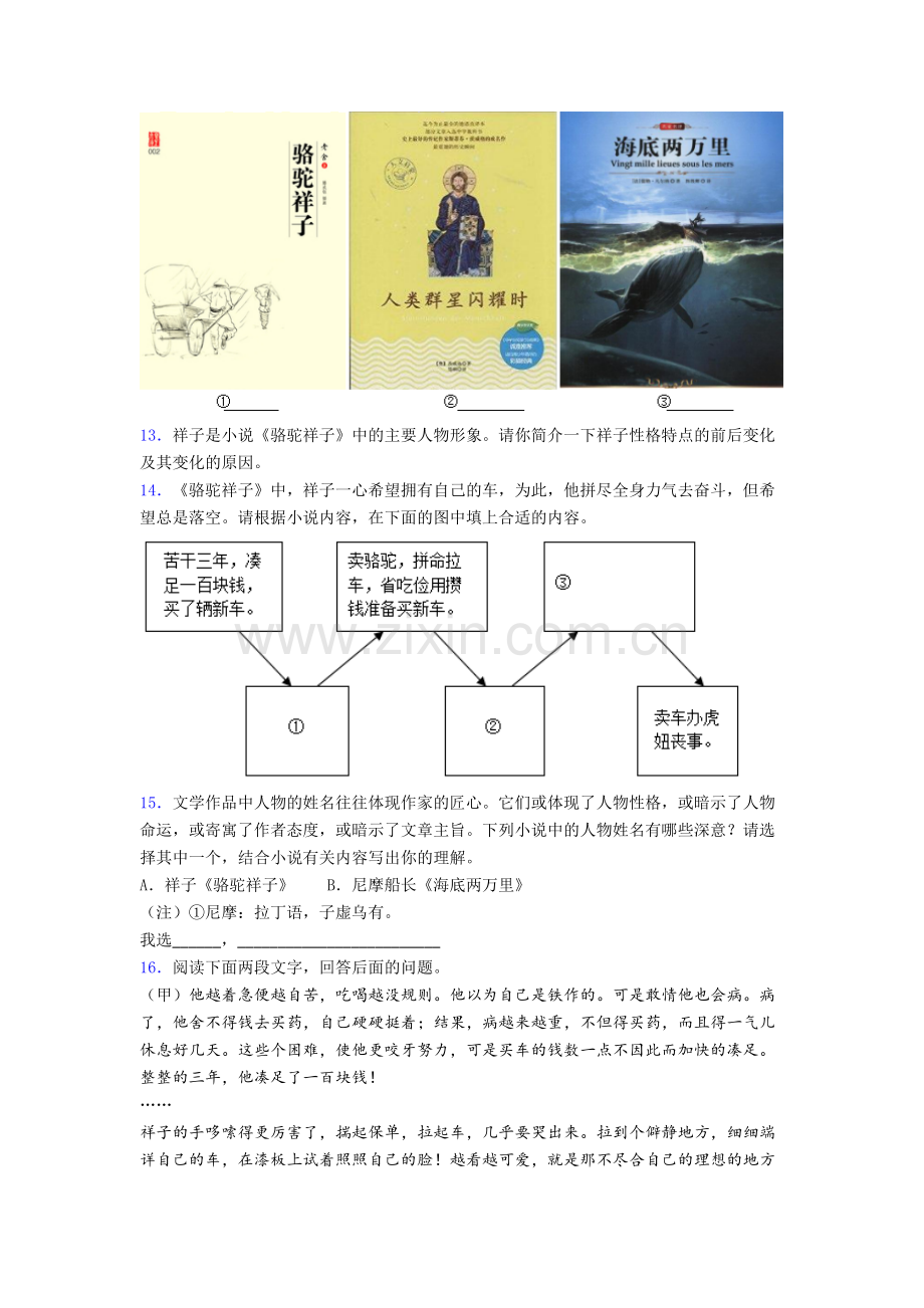 语文中考名著下册骆驼祥子和《海底两万里》名著试题带答案.doc_第3页