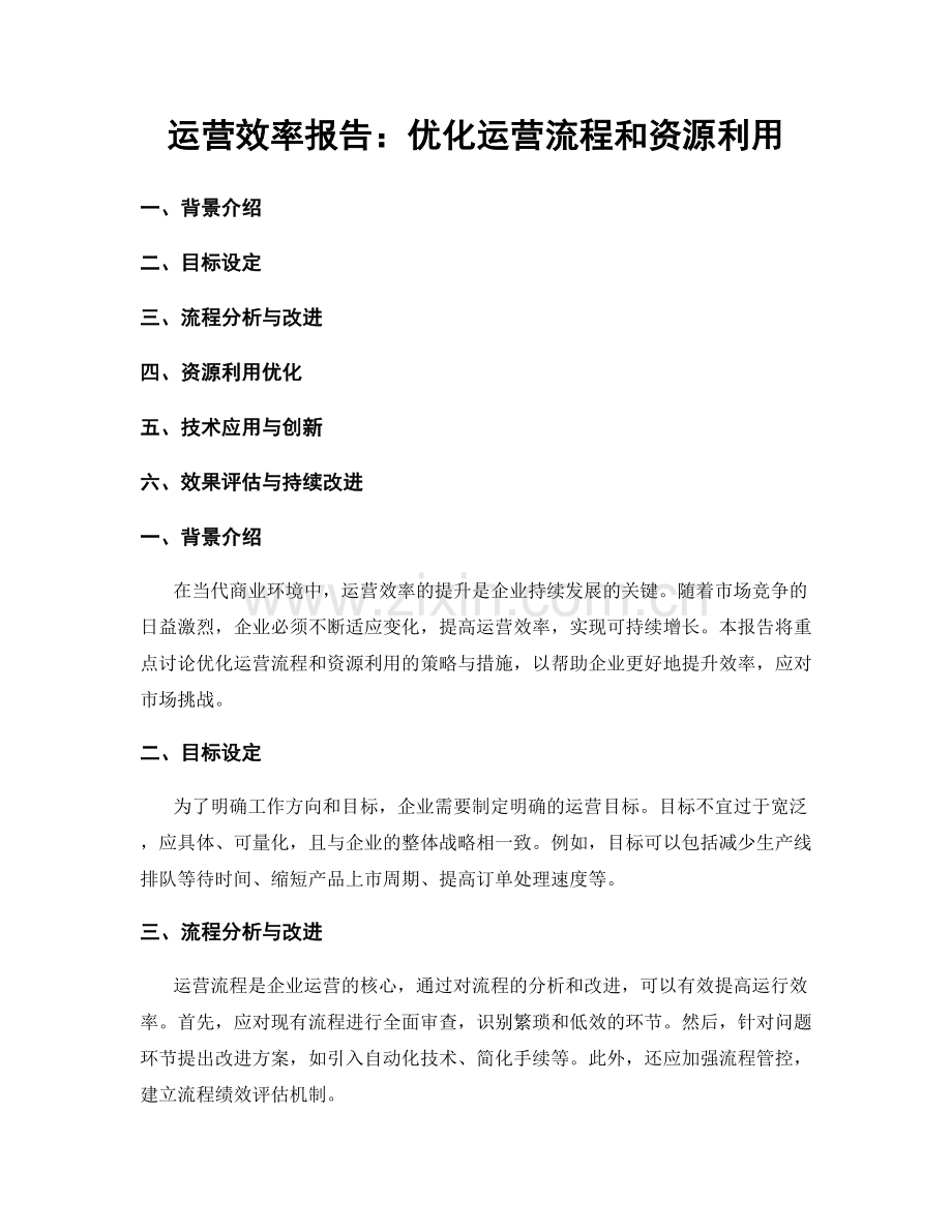 运营效率报告：优化运营流程和资源利用.docx_第1页